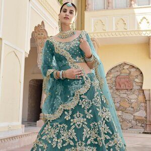 NEW ! Teal Embroidered Lehenga $150